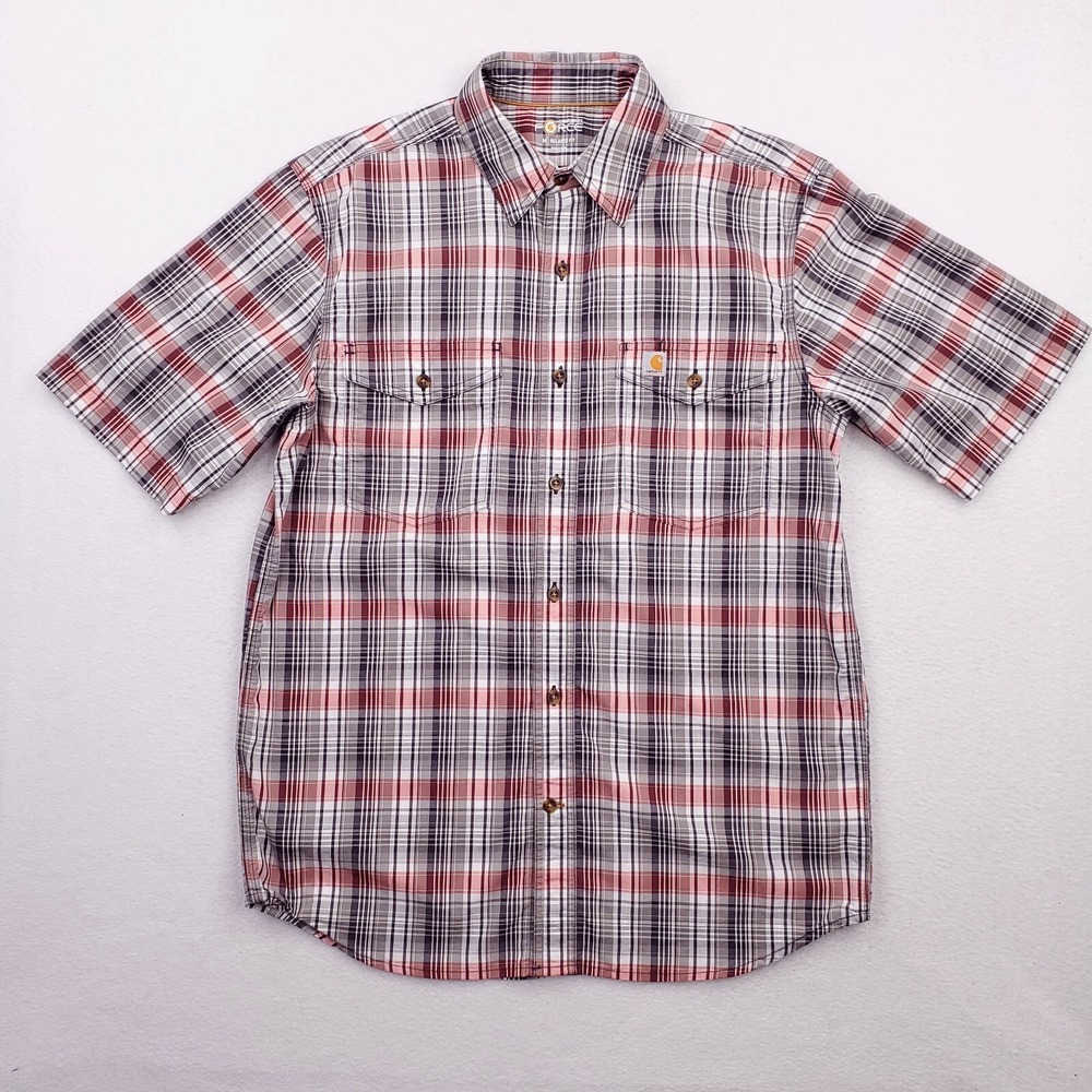 Carhartt Shirt Mens‎ Medium Black Red Plaid Force Relaxed Fit Work Outdoor